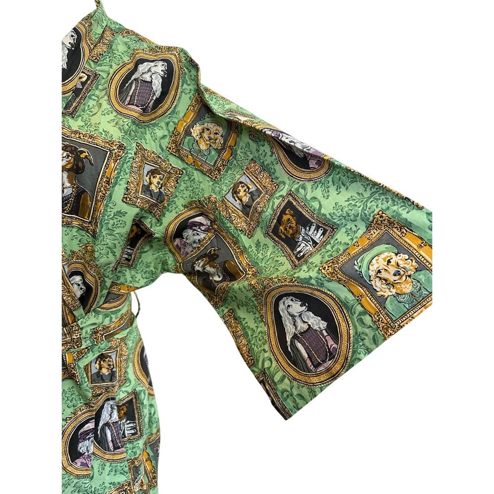 Printfresh Robe L/XL Organic Cotton Dog Print Kimono Green Belted Lounge - Picture 7 of 13
